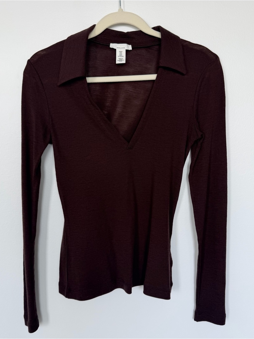 H&M Deep Wine Collar V-Neck Long Sleeve Top